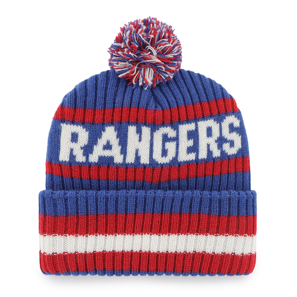 New York Rangers NHL 47 Brand Men Roya/Redl Bering Cuff Pom Knit product image 2, provided for visual reference and product