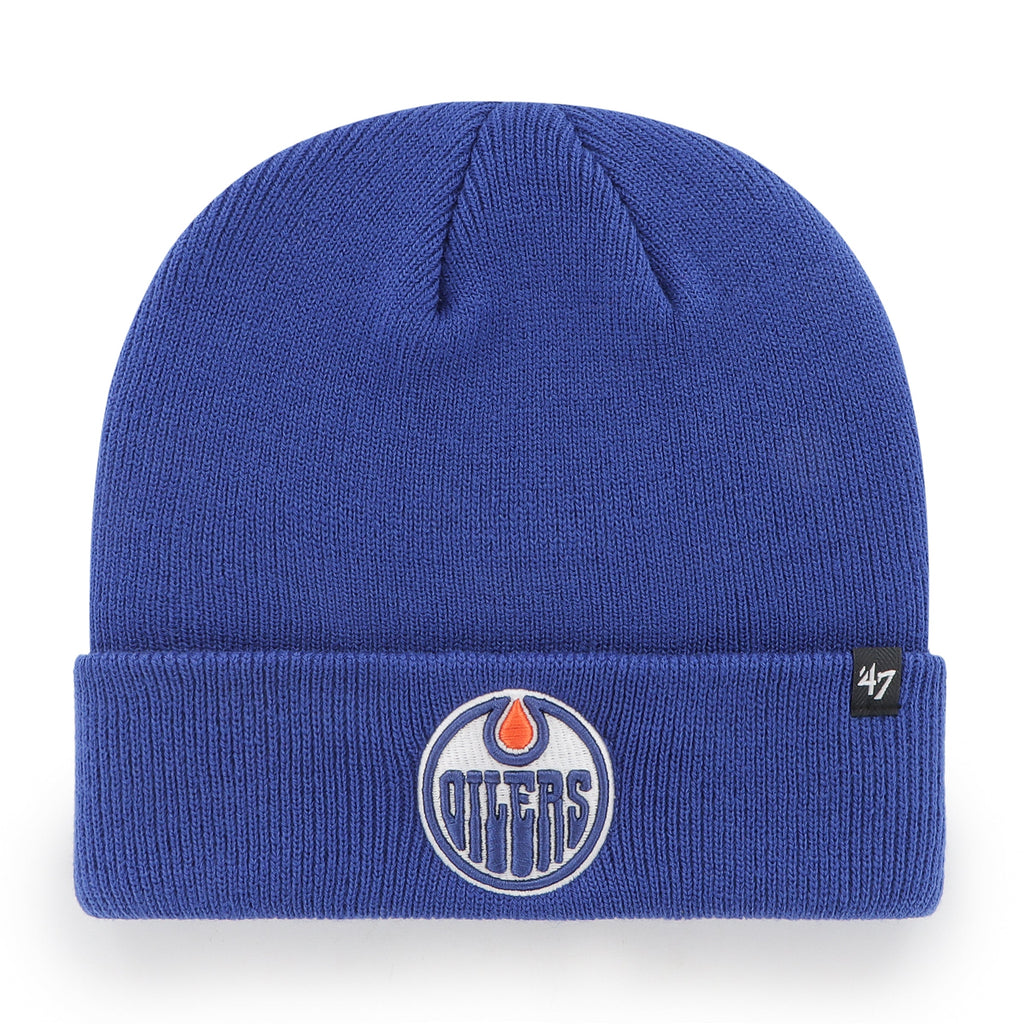 Edmonton Oilers NHL 47 Brand Men Royal Raised Cuff Knit Hat Beanie product image 1, provided for visual reference and