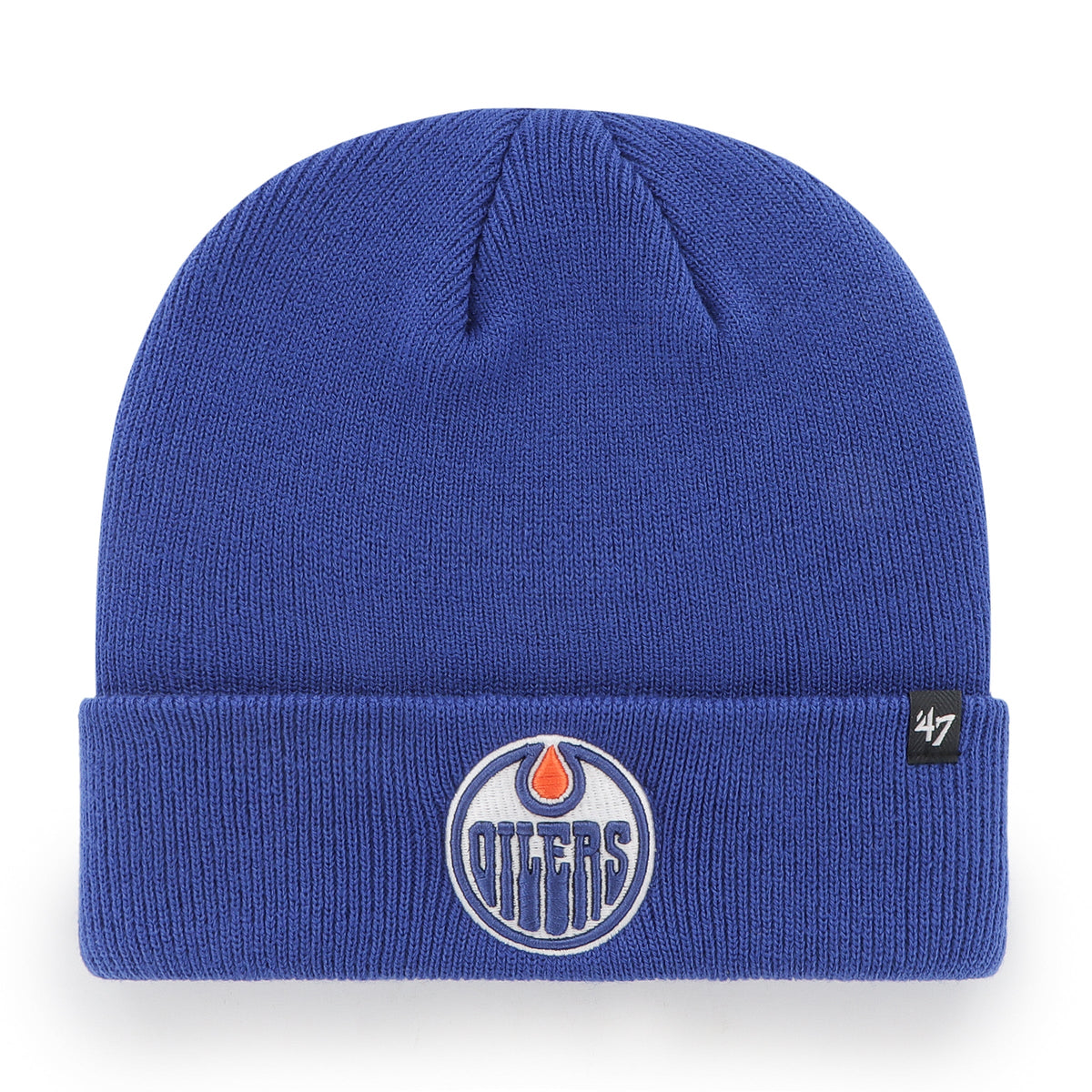 Edmonton Oilers NHL 47 Brand Men Royal Raised Cuff Knit Hat Beanie product image 1, provided for visual reference and
