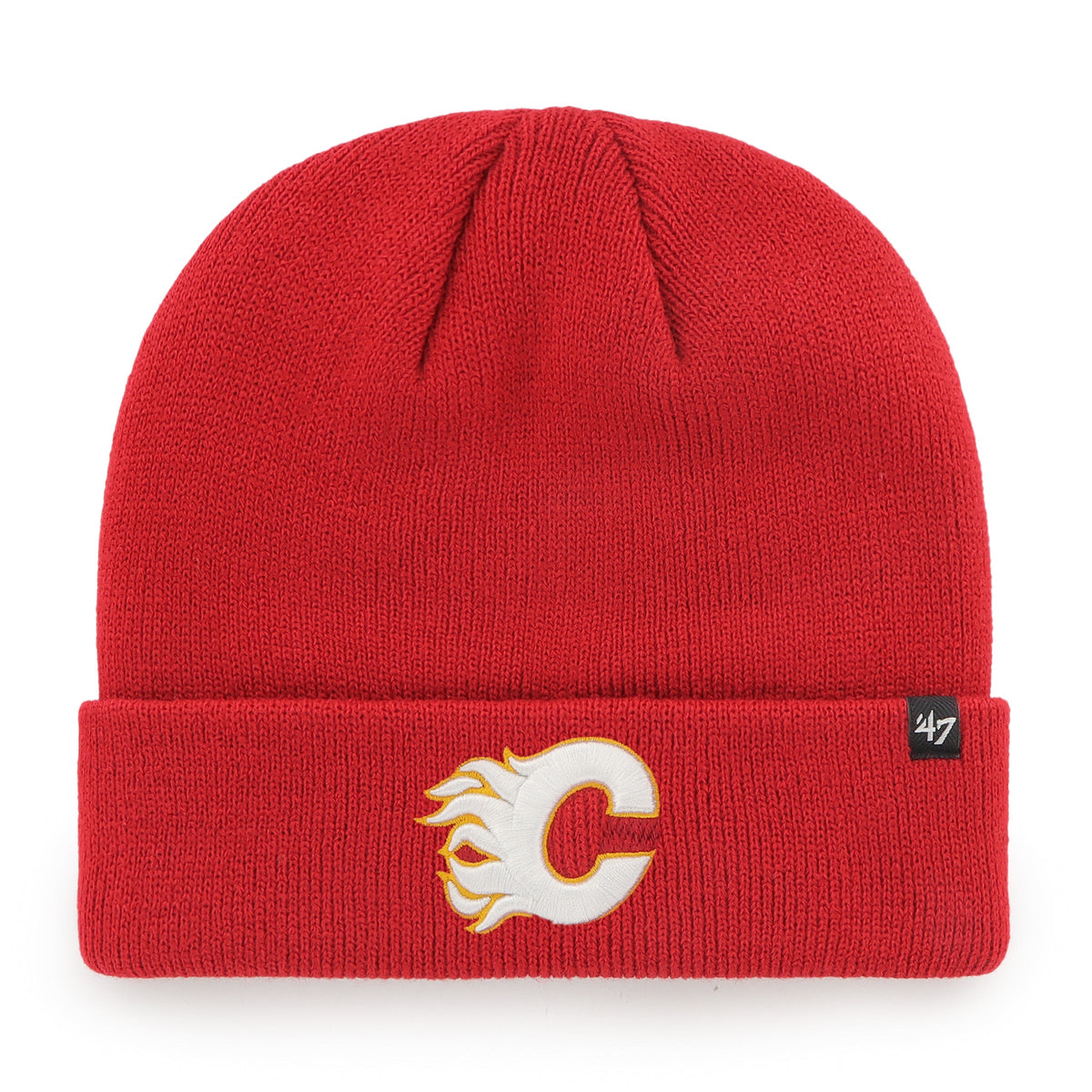 Calgary Flames NHL 47 Brand Men Red Raised Cuff Knit Beanie product image 1, provided for visual reference and product