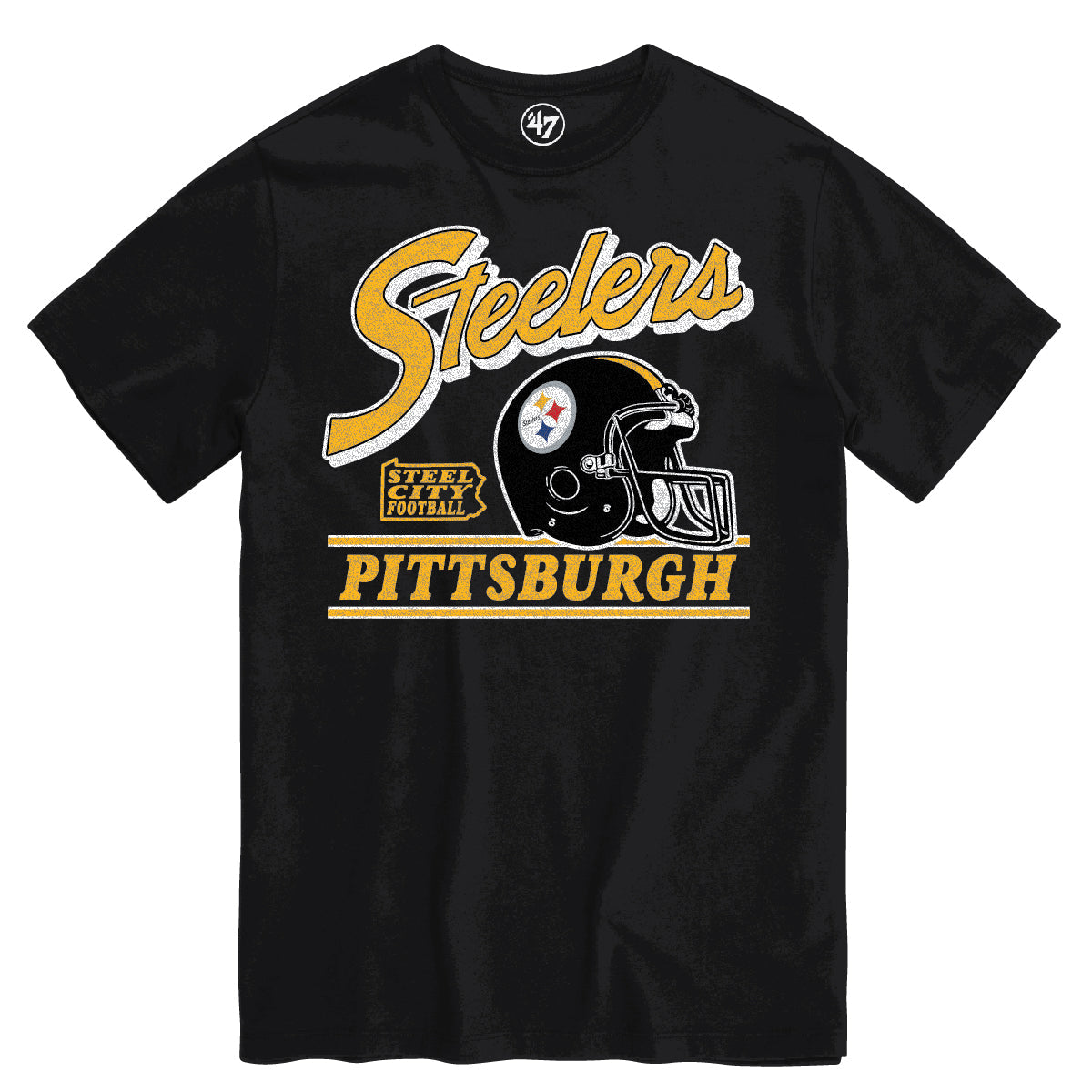 Pittsburgh Steelers NFL 47 Brand Men Black Fly By T-Shirt product image 1, provided for visual reference and product detail