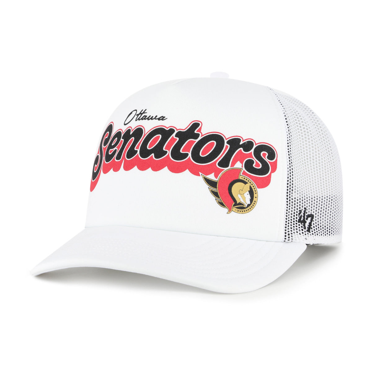 Ottawa Senators NHL 47 Brand Men White Vibes Trucker Snapback product image 1, provided for visual reference and product