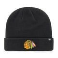 Chicago Blackhawks NHL 47 Brand Men Black Raised Cuff Knit Beanie product image 1, provided for visual reference and product