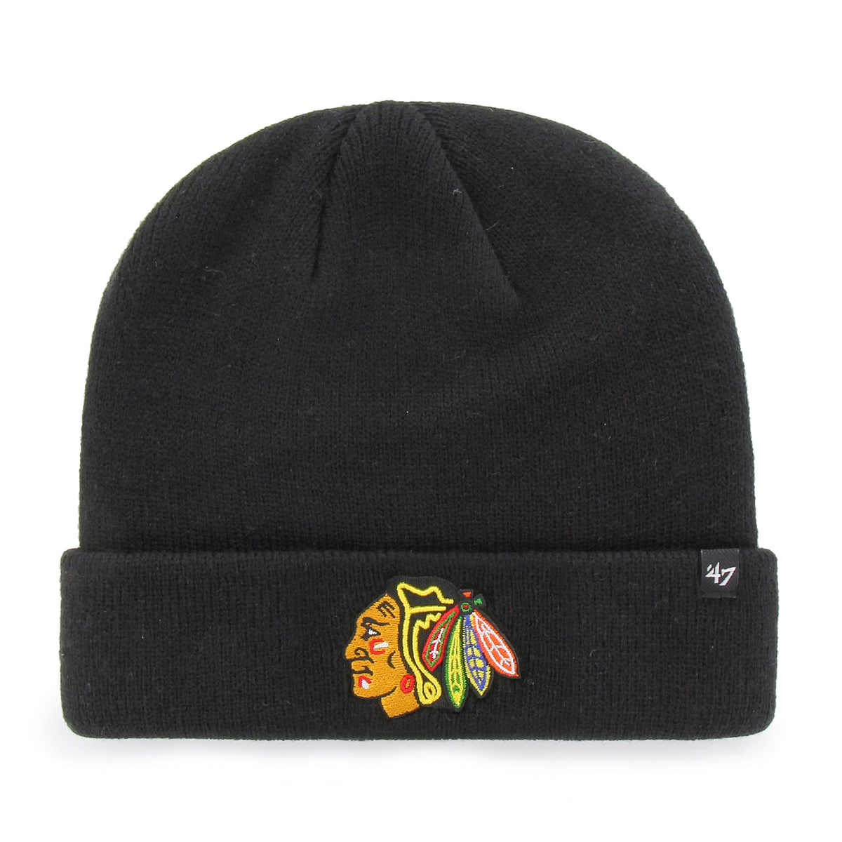 Chicago Blackhawks NHL 47 Brand Men Black Raised Cuff Knit Beanie product image 1, provided for visual reference and product