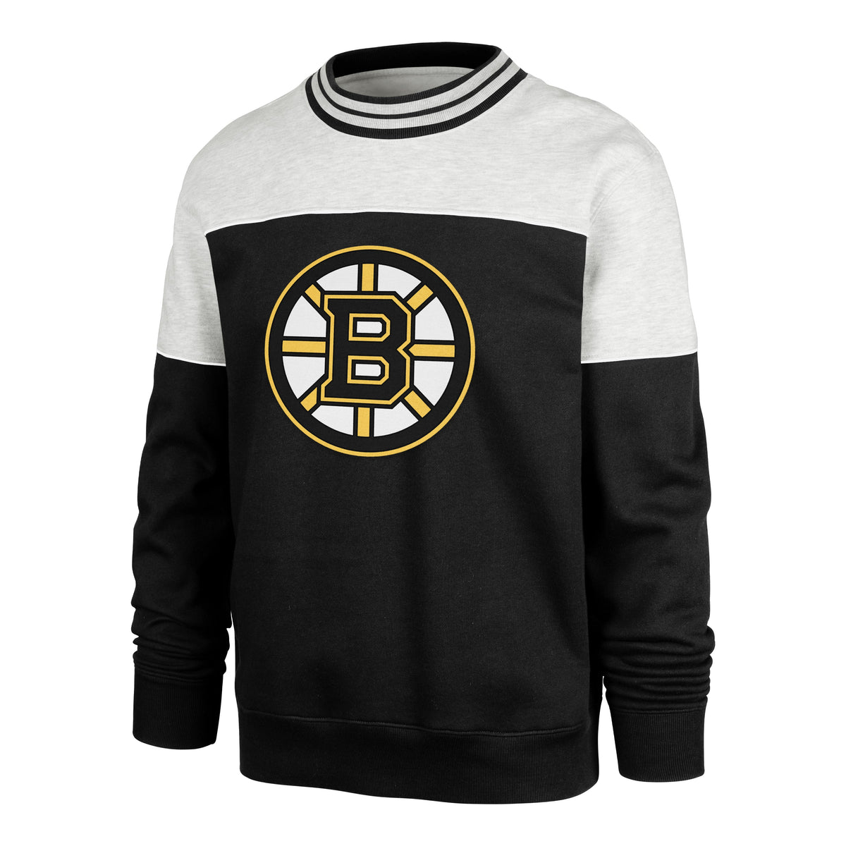 Boston Bruins NHL 47 Brand Men Grey Satin Lock Bryson Crew Sweater product image 1, provided for visual reference and