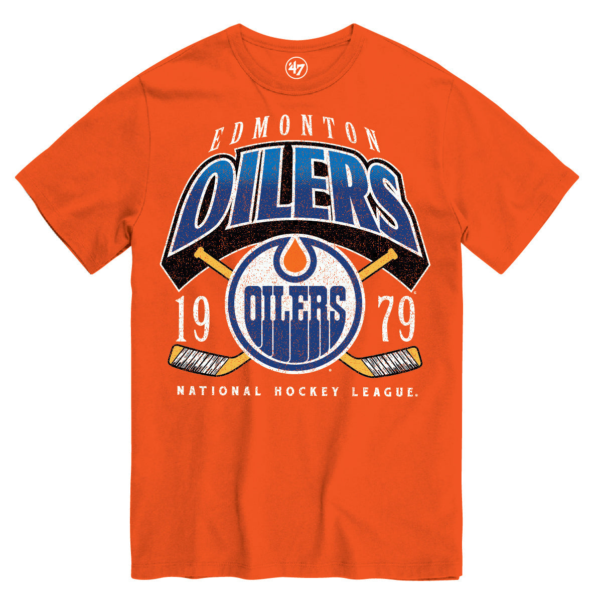 Edmonton Oilers NHL 47 Brand Men Orange Power Play T-Shirt product image 1, provided for visual reference and product detail