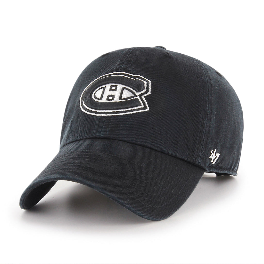 Montreal Canadiens NHL 47 Brand Men Black White Clean Up Adjustable Hat product image 1, provided for visual reference and