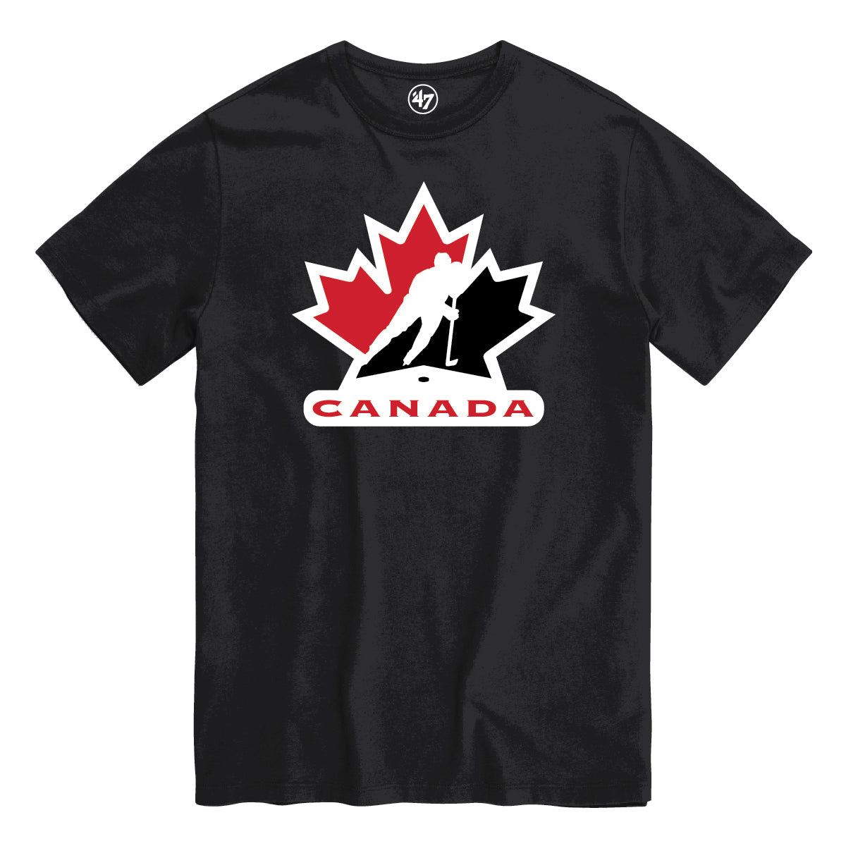 Team Canada Hockey IIHF 47 Brand Men Black Imprint Fan T-Shirt product image 1, provided for visual reference and product