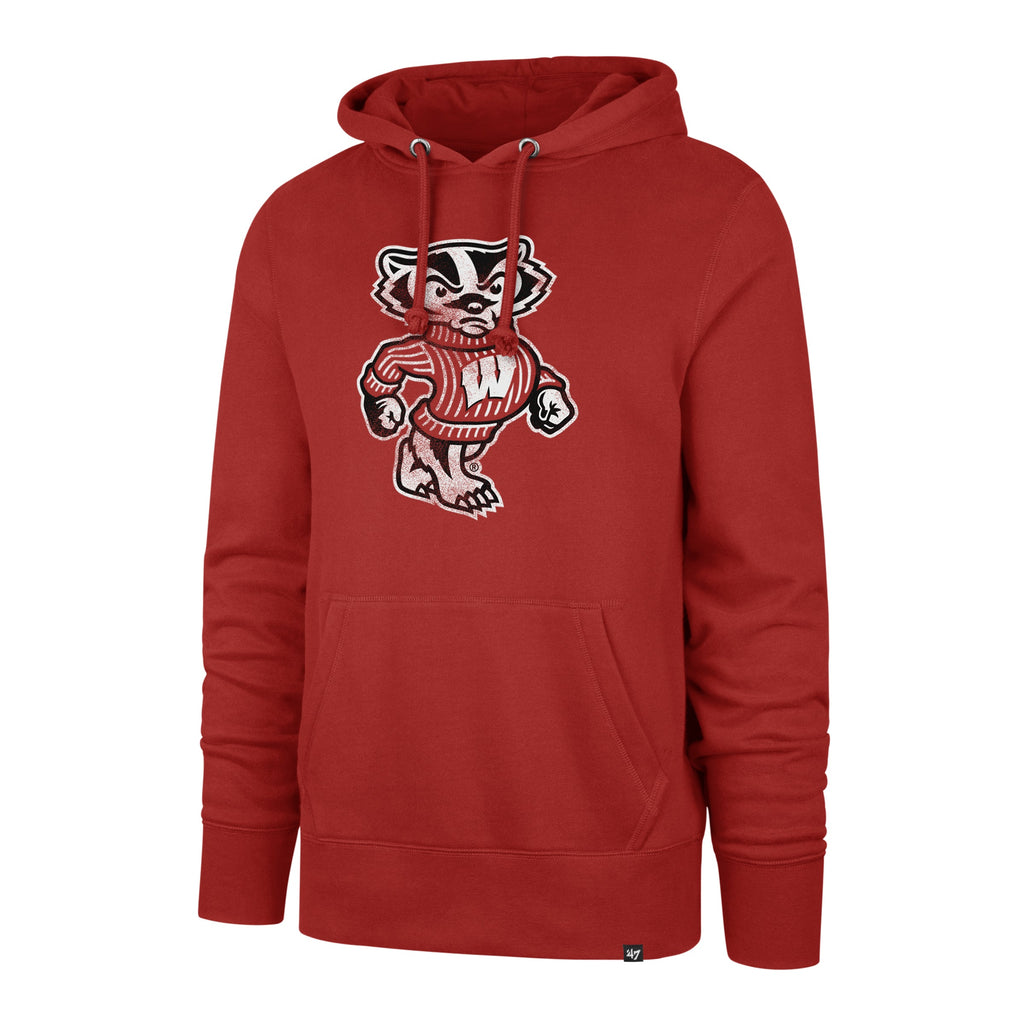 Wisconsin Badgers NCAA 47 Brand Men Red Imprint Distressed Headline Pullover Hoodie product image 1, provided for visual