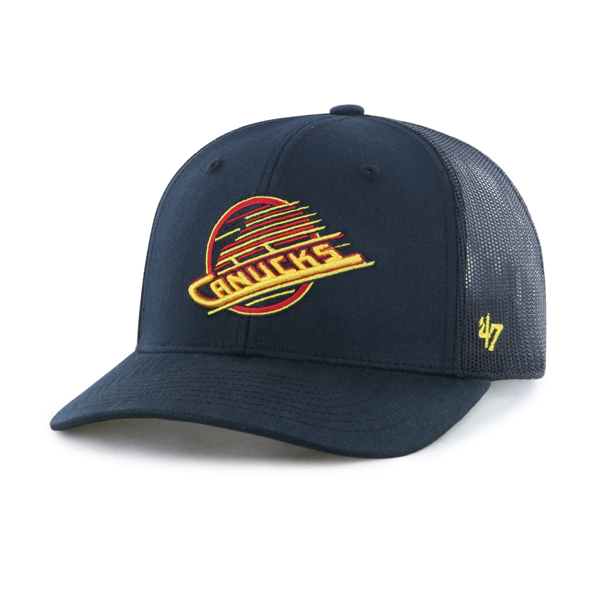Vancouver Canucks NHL 47 Brand Men Black Trucker Snapback product image 1, provided for visual reference and product detail