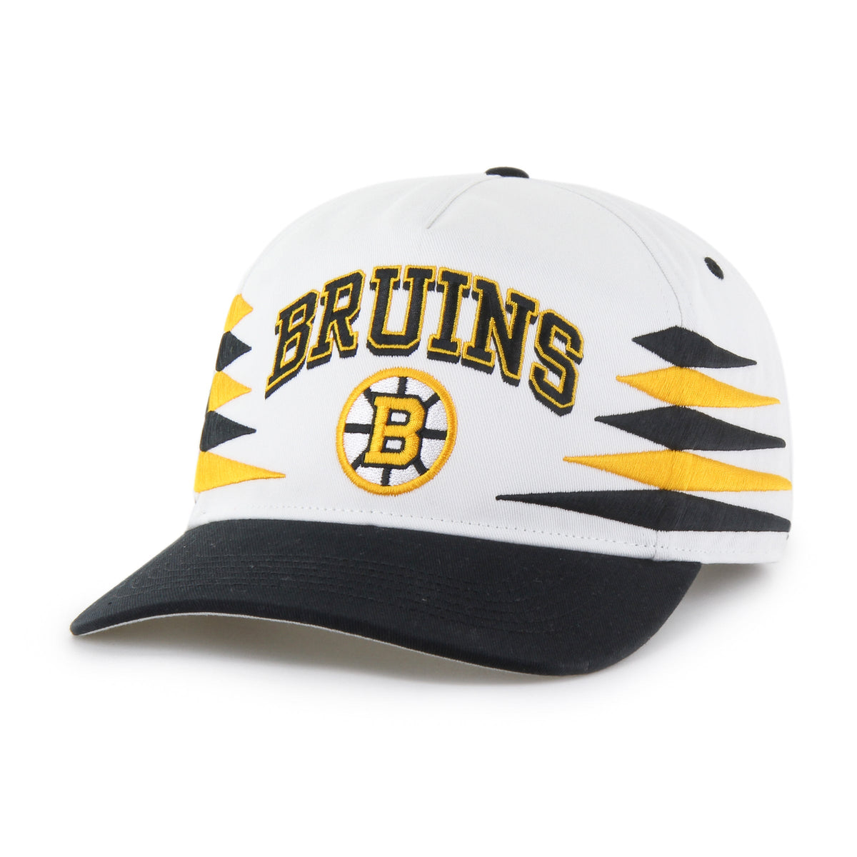 Boston Bruins NHL 47 Brand Men White Diamond Hitch Snapback Hat product image 1, provided for visual reference and product