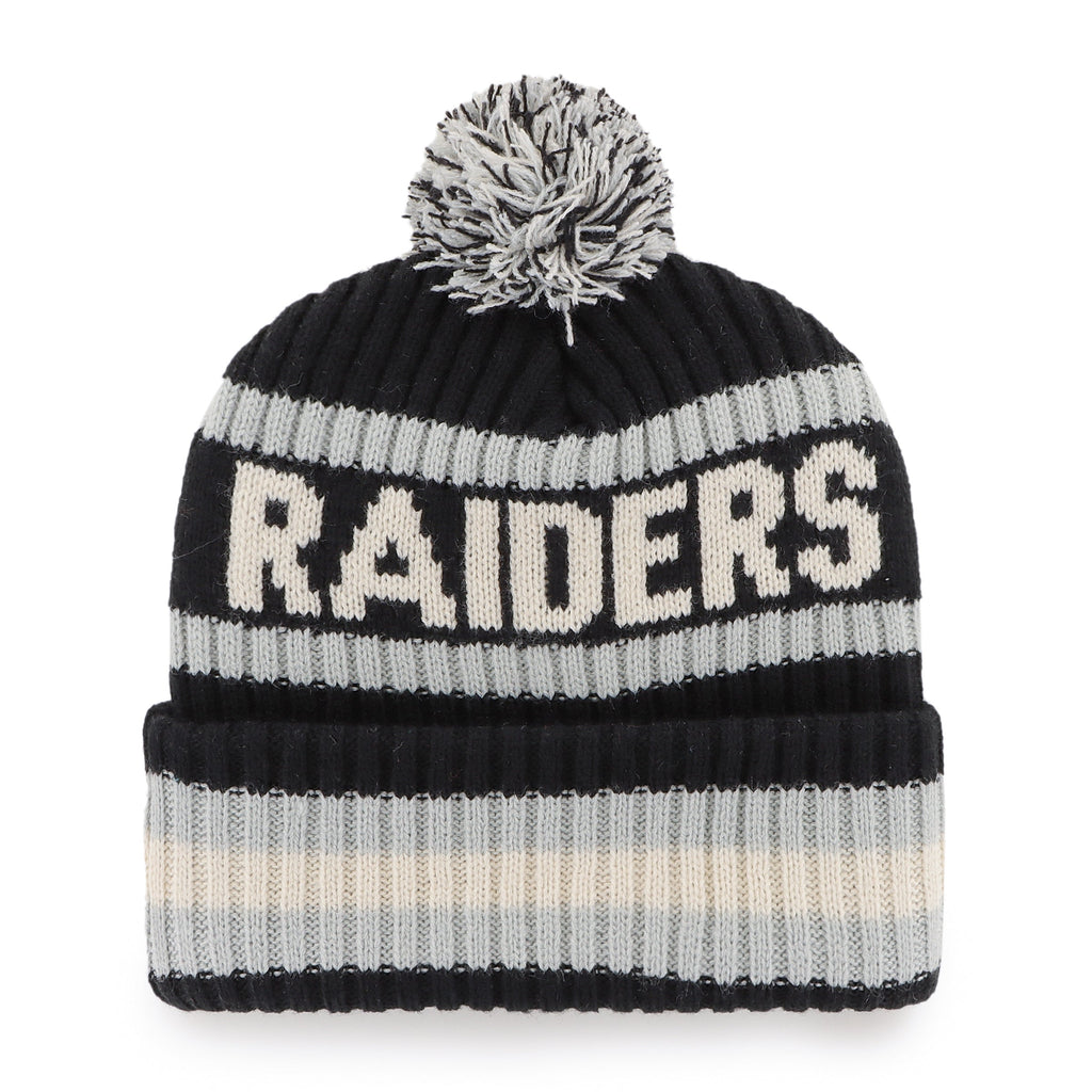 Las Vegas Raiders NFL 47 Brand Men Black/Grey Bering Cuff Pom Knit product image 2, provided for visual reference and