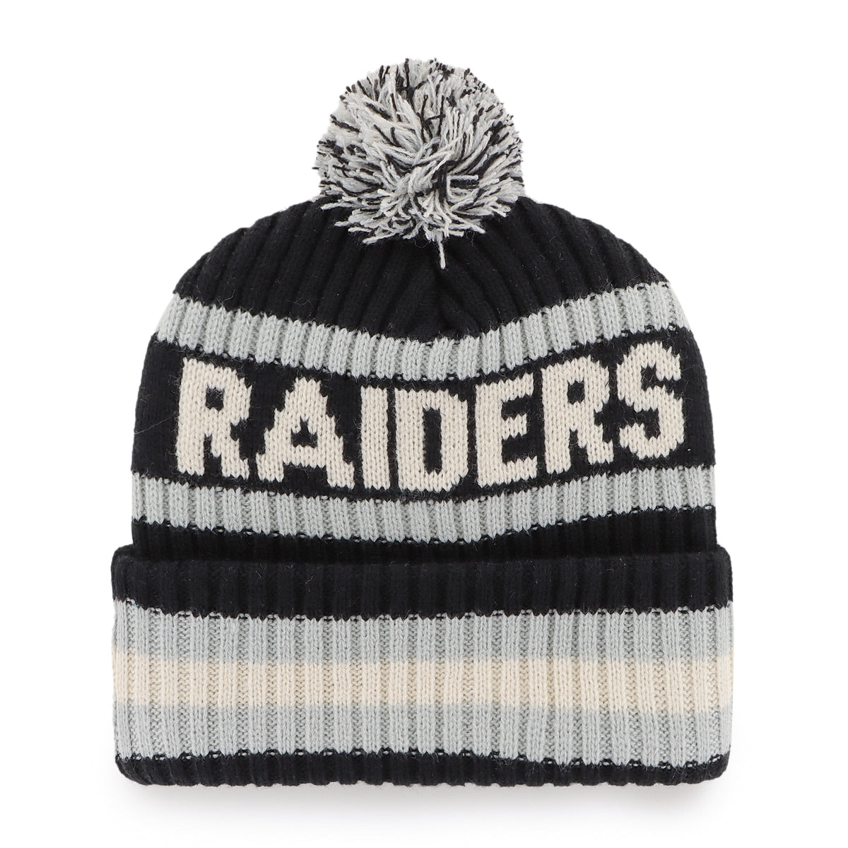 Las Vegas Raiders NFL 47 Brand Men Black/Grey Bering Cuff Pom Knit product image 2, provided for visual reference and