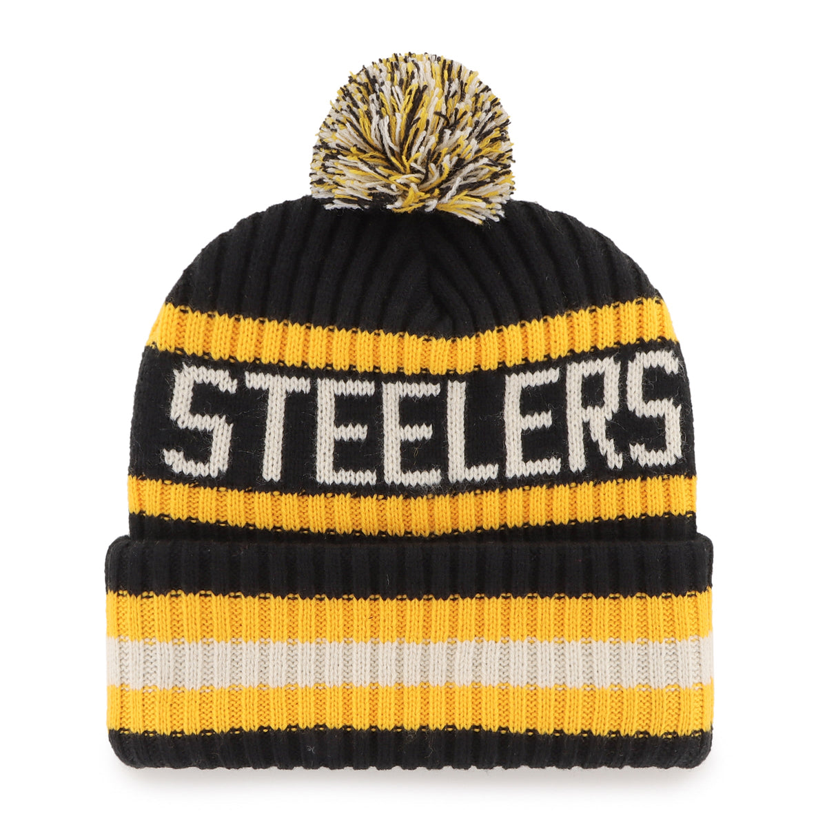 Pittsburgh Steelers NFL 47 Brand Men Black/Yellow Bering Cuff Pom Knit product image 2, provided for visual reference and