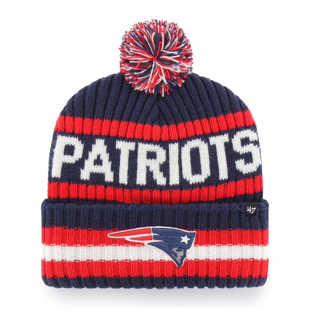 New England Patriots NFL 47 Brand Men Navy/Red Bering Cuff Pom Knit product image 1, provided for visual reference and