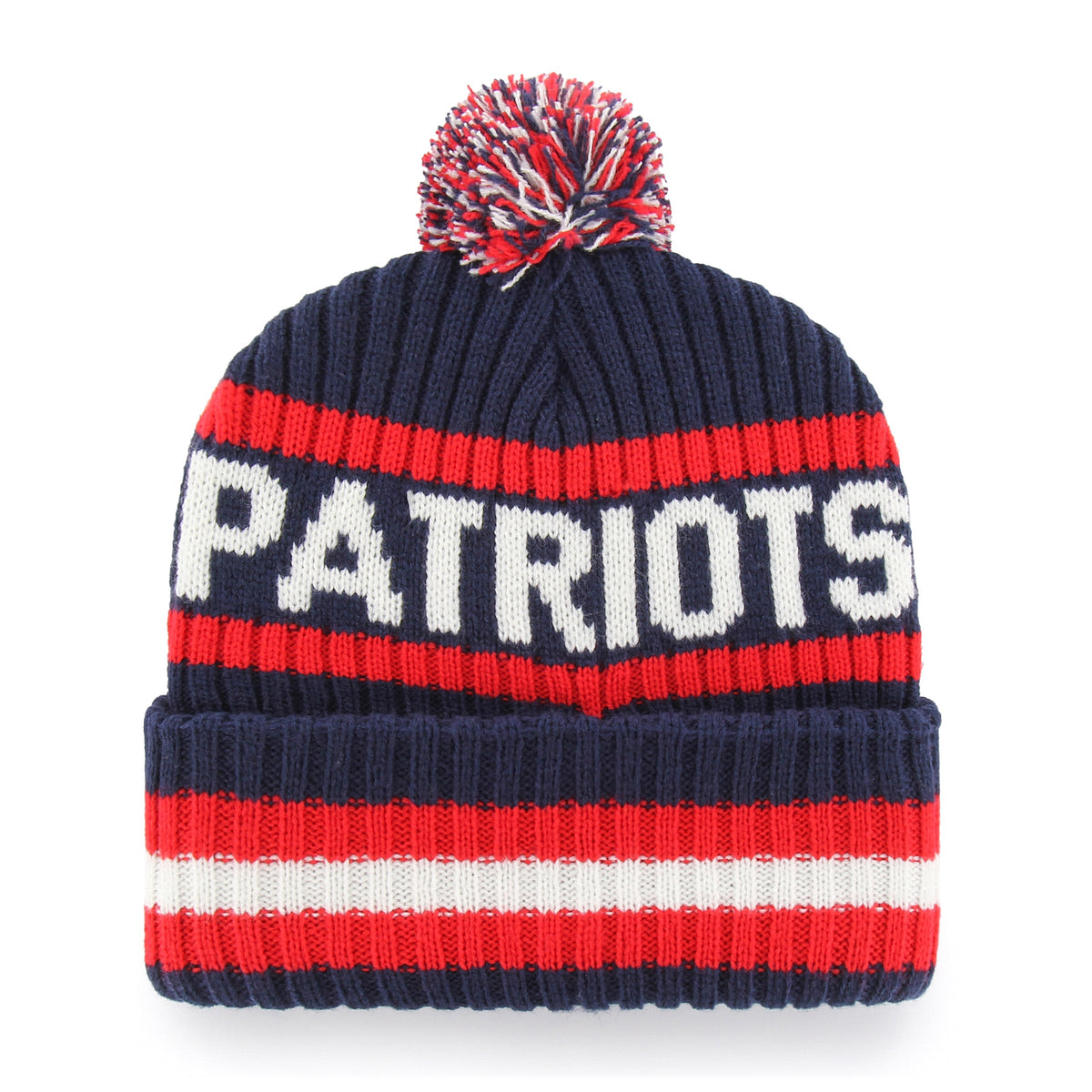 New England Patriots NFL 47 Brand Men Navy/Red Bering Cuff Pom Knit product image 2, provided for visual reference and