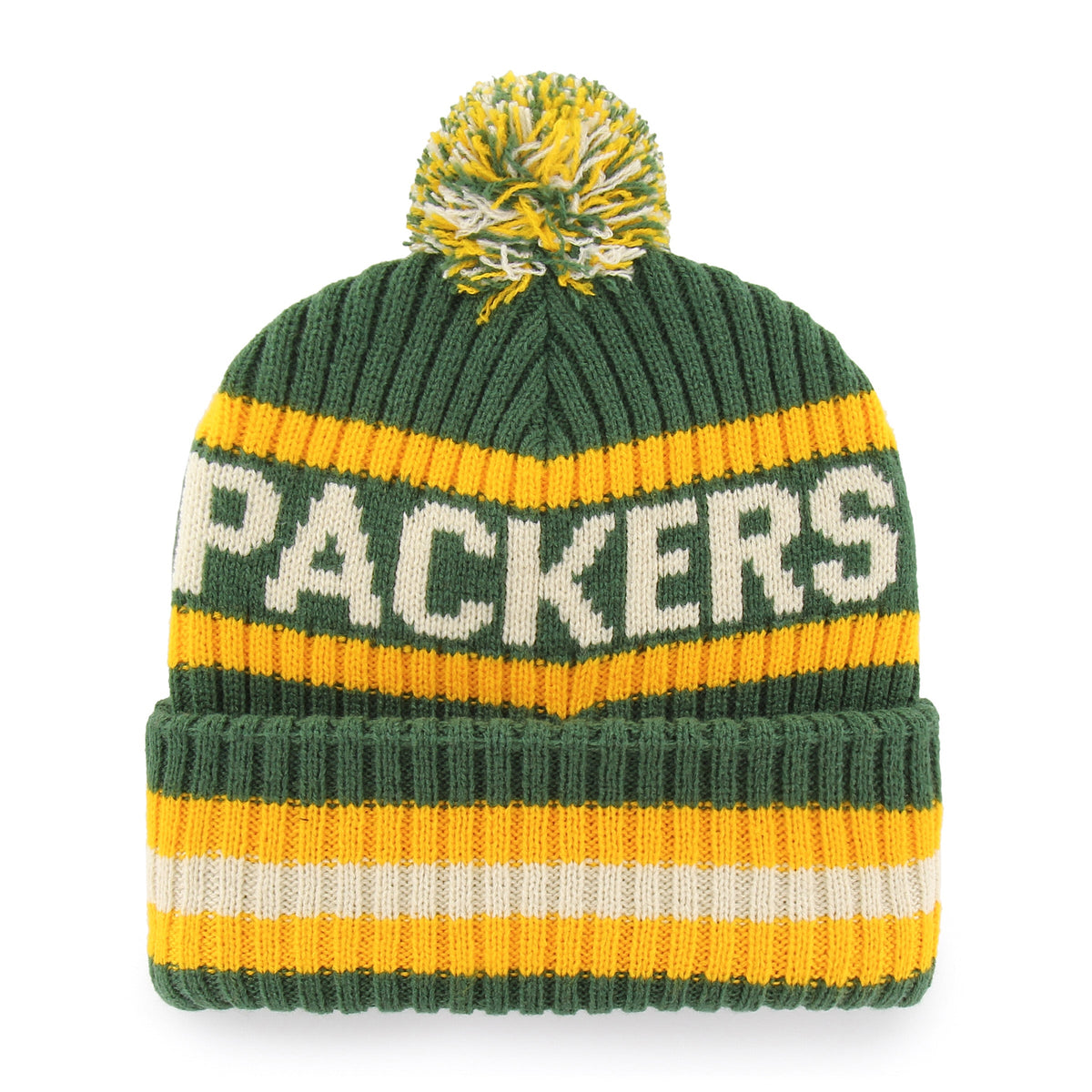 Green Bay Packers NFL 47 Brand Men Green/Yellow Bering Cuff Pom Knit product image 2, provided for visual reference and