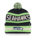 Seattle Seahawks NFL 47 Brand Men Navy Bering Cuff Pom Knit product image 1, provided for visual reference and product