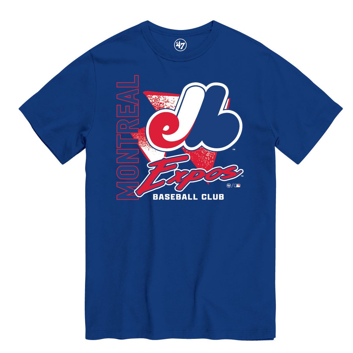 Montreal Expos MLB 47 Brand Men Royal Side Arm T-Shirt product image 1, provided for visual reference and product detail