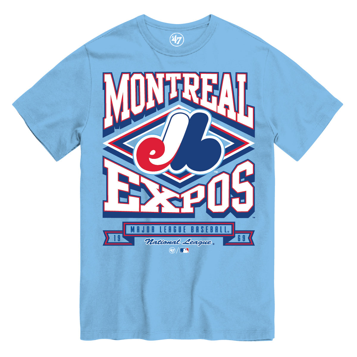Montreal Expos MLB 47 Brand Men Light Blue Heater T-Shirt product image 1, provided for visual reference and product detail