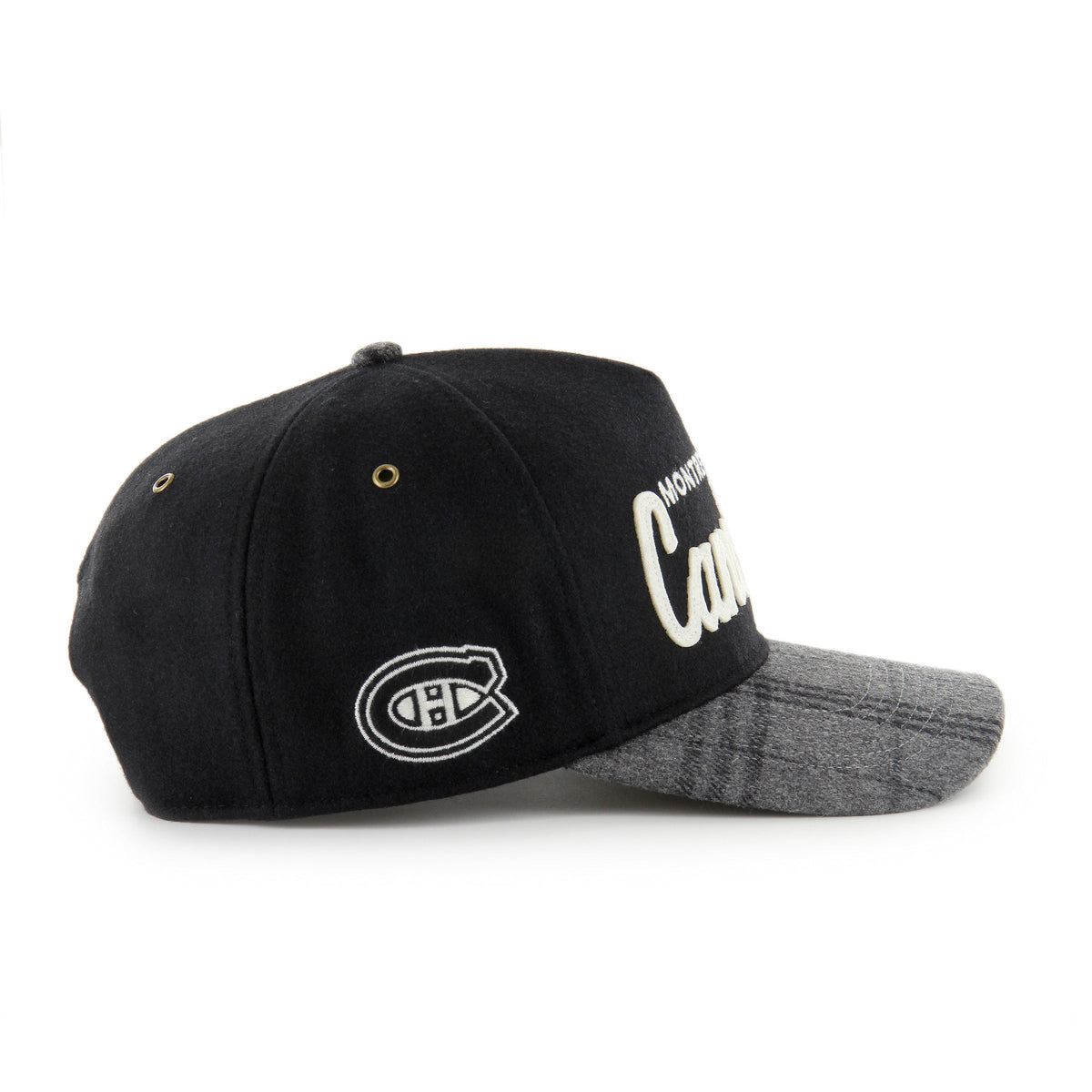 Montreal Canadiens NHL 47 Brand Men Black Windowpane Plaid Hitch Snapback Hat product image 5, provided for visual reference
