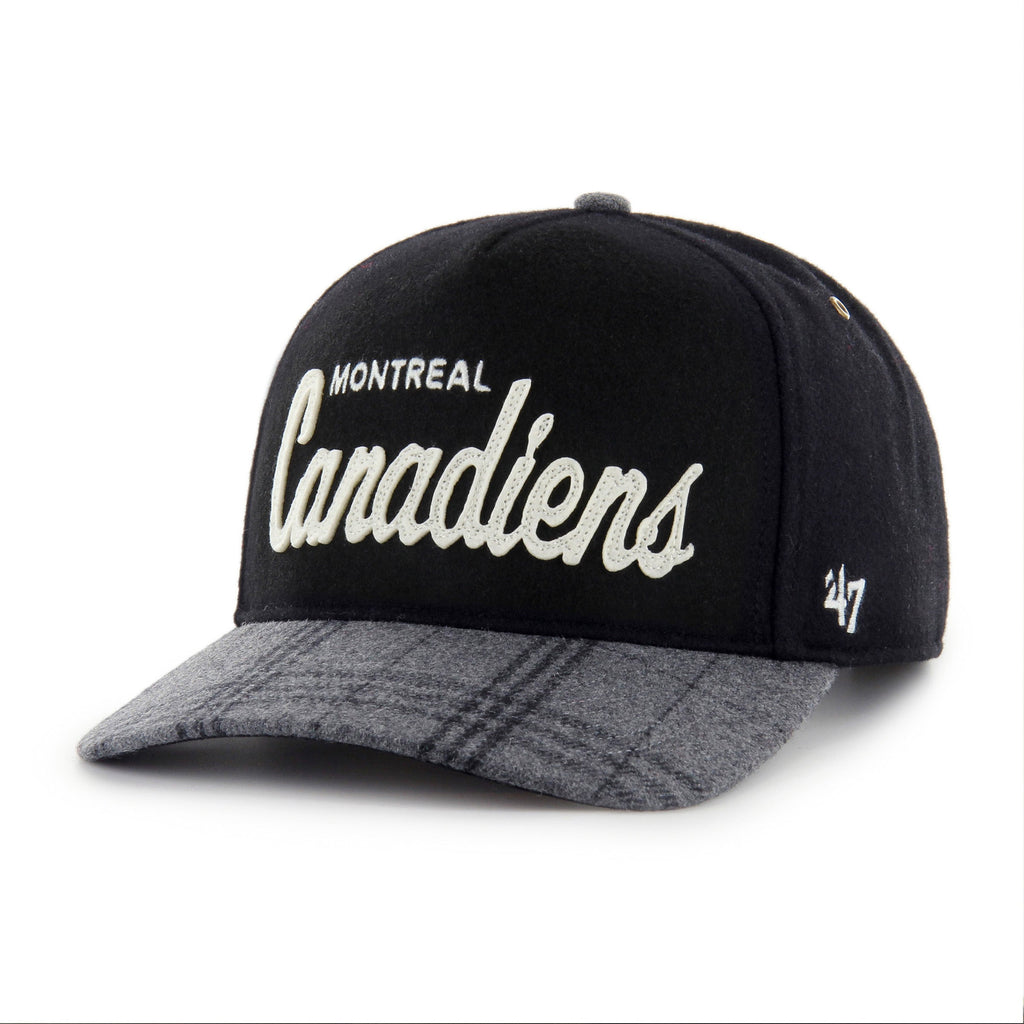 Montreal Canadiens NHL 47 Brand Men Black Windowpane Plaid Hitch Snapback Hat product image 3, provided for visual reference