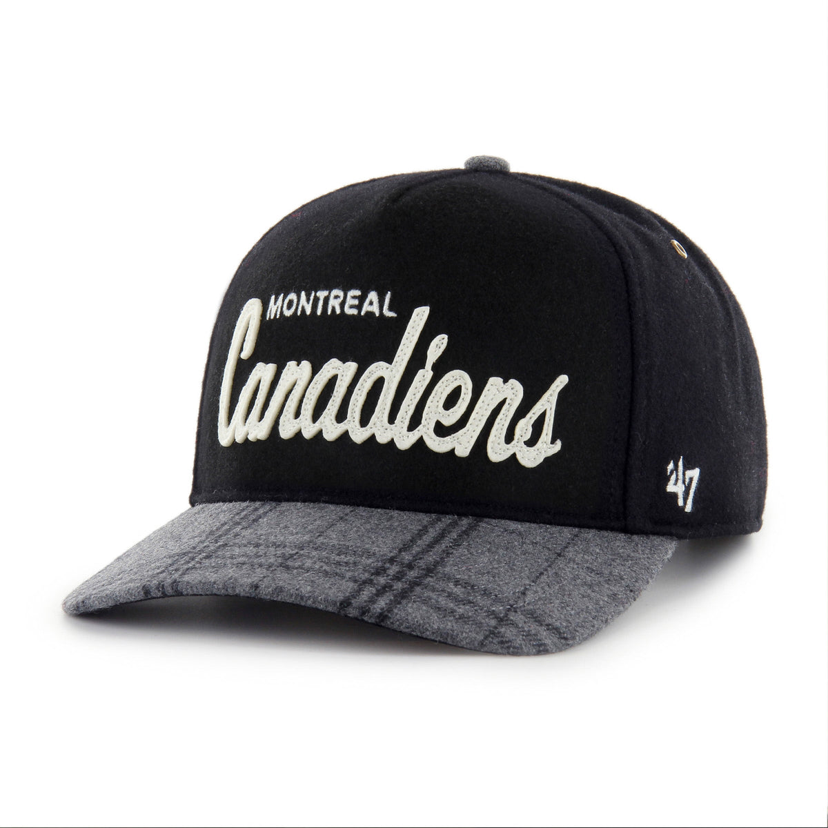 Montreal Canadiens NHL 47 Brand Men Black Windowpane Plaid Hitch Snapback Hat product image 3, provided for visual reference