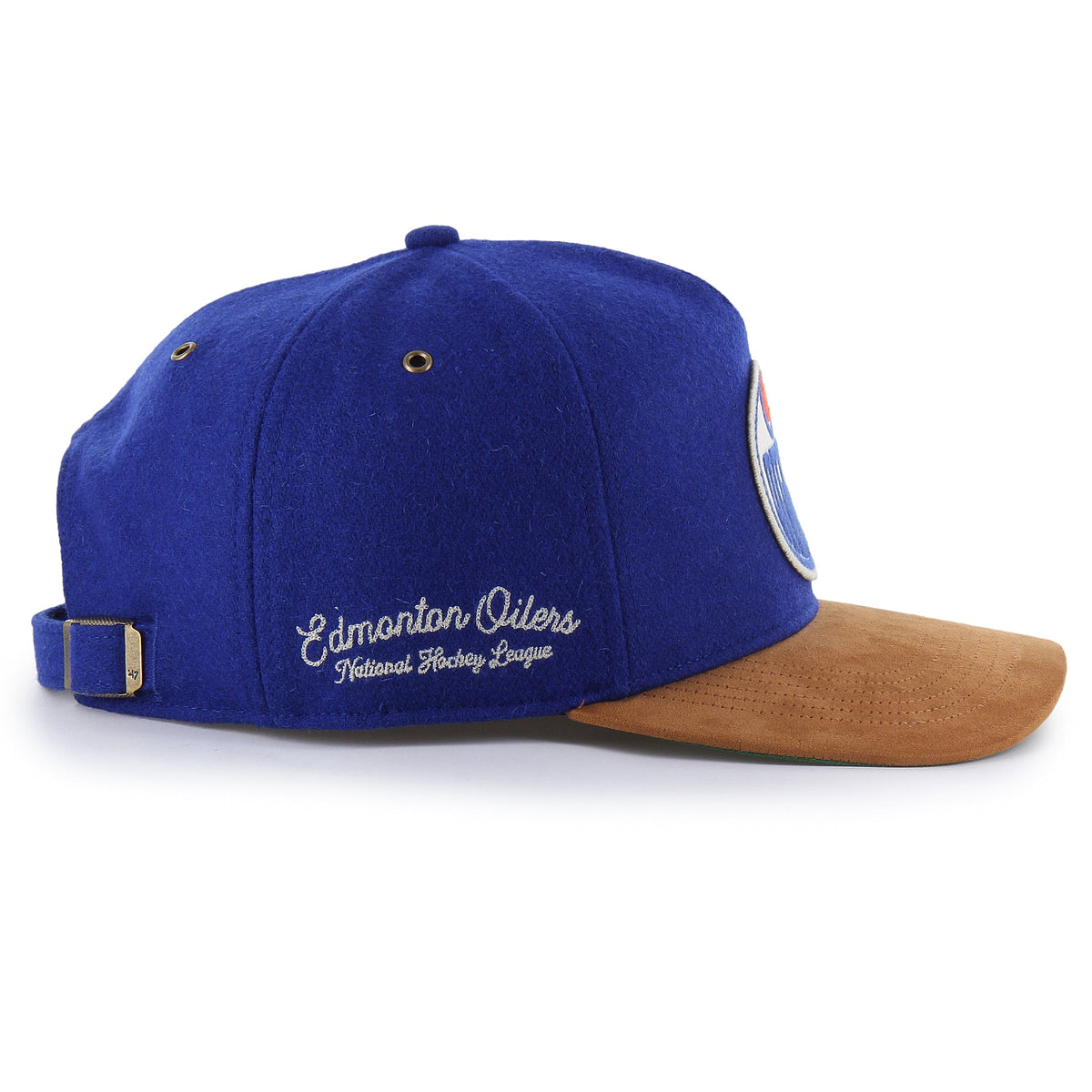 Edmonton Oilers NHL 47 Brand Men Royal Golden Age Hitch Adjustable Hat product image 4, provided for visual reference and