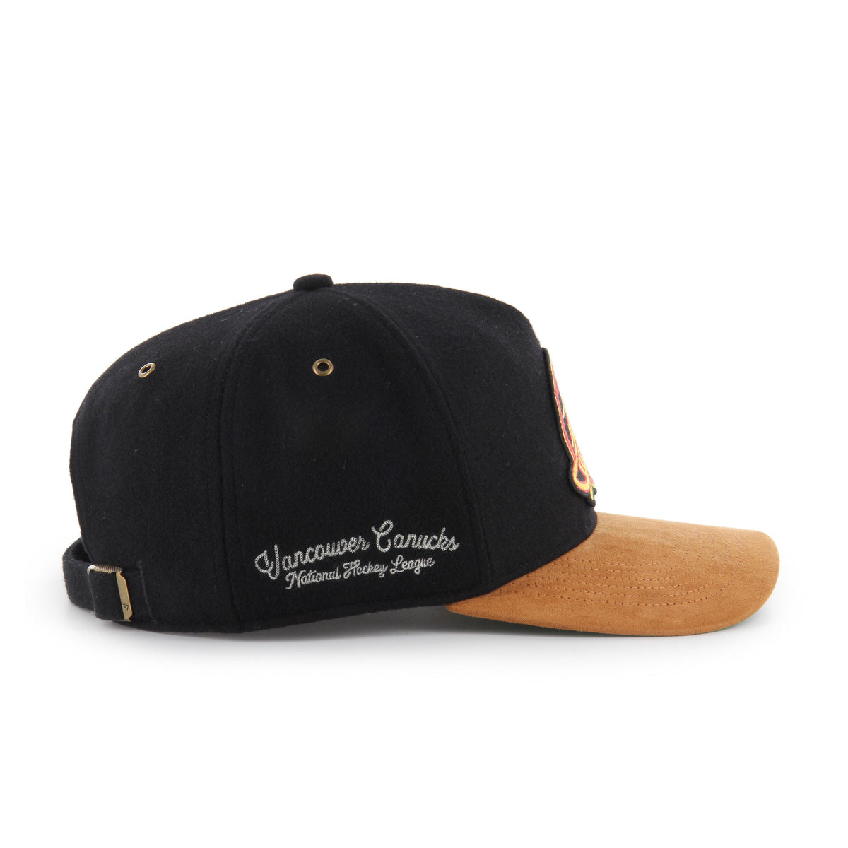 Vancouver Canucks NHL 47 Brand Men Black Golden Age Hitch Adjustable Hat product image 3, provided for visual reference and