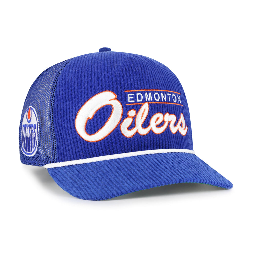 Edmonton Oilers NHL 47 Brand Men Royal Double Header Mesh Hitch Snapback product image 1, provided for visual reference and