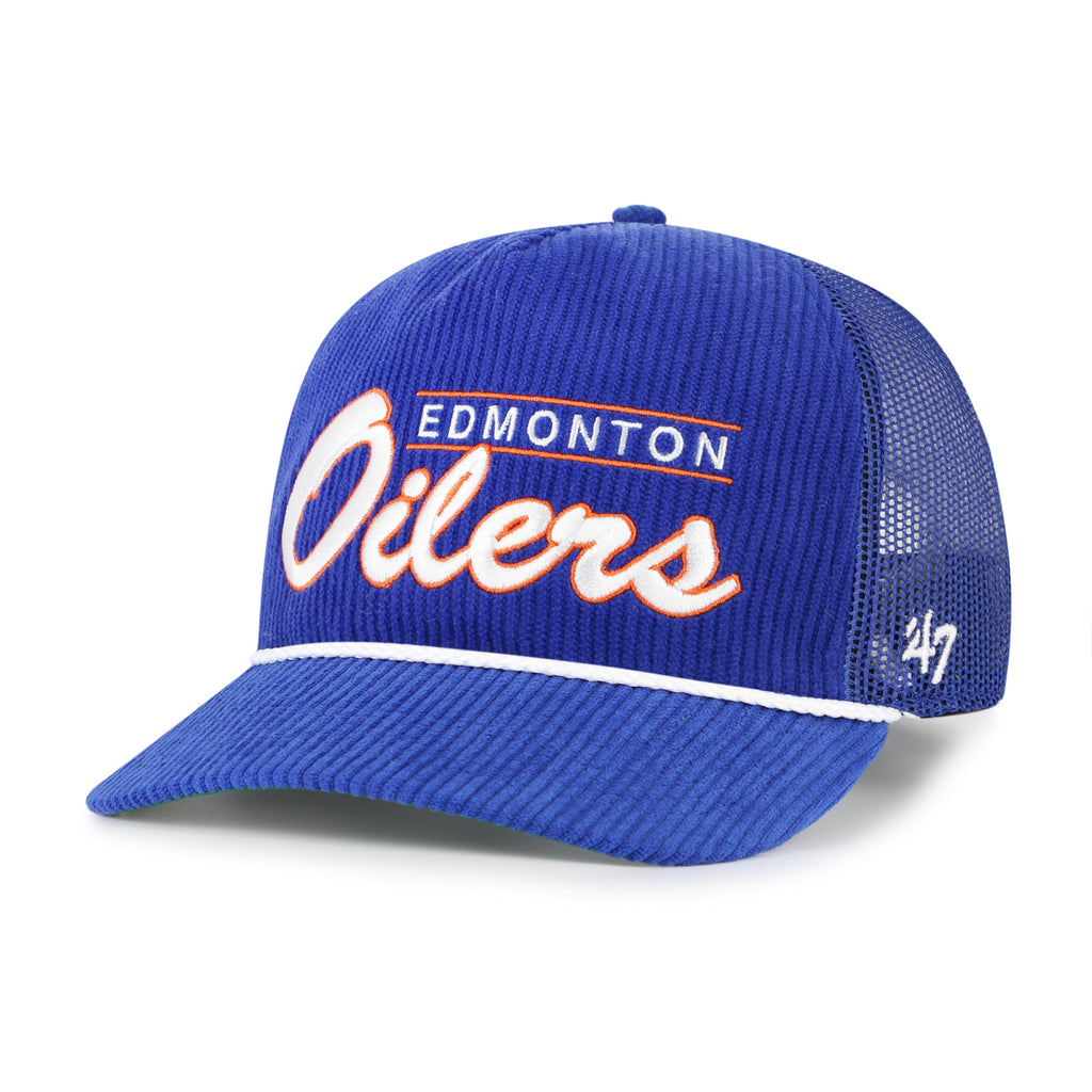Edmonton Oilers NHL 47 Brand Men Royal Double Header Mesh Hitch Snapback product image 4, provided for visual reference and