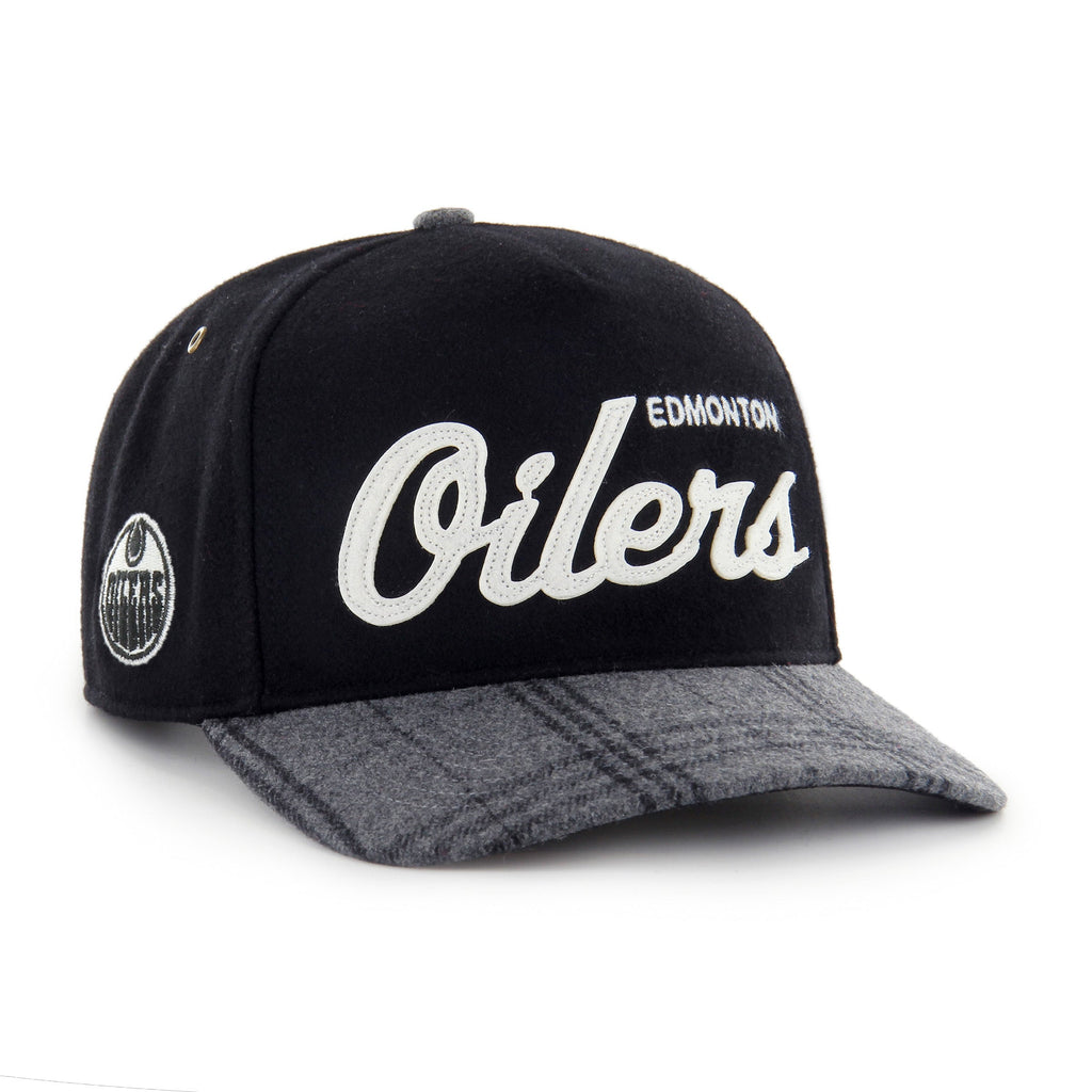 Edmonton Oilers NHL 47 Brand Men Black Windowpane Plaid Hitch Snapback Hat product image 1, provided for visual reference
