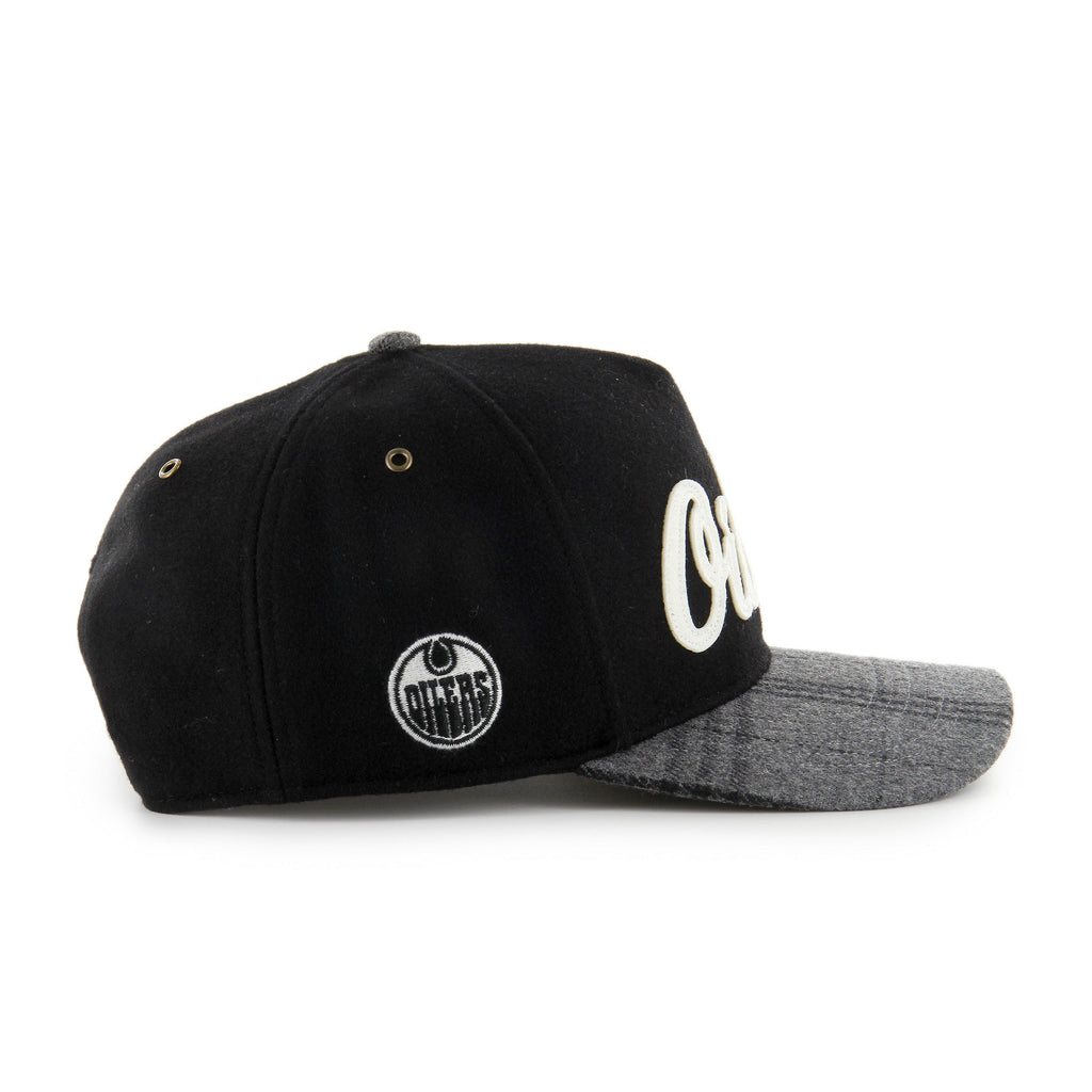 Edmonton Oilers NHL 47 Brand Men Black Windowpane Plaid Hitch Snapback Hat product image 2, provided for visual reference