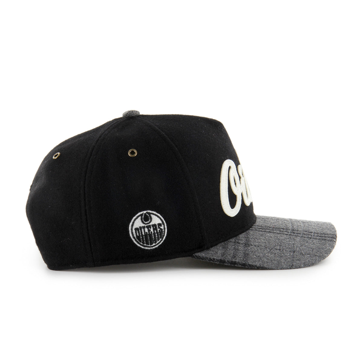 Edmonton Oilers NHL 47 Brand Men Black Windowpane Plaid Hitch Snapback Hat product image 2, provided for visual reference