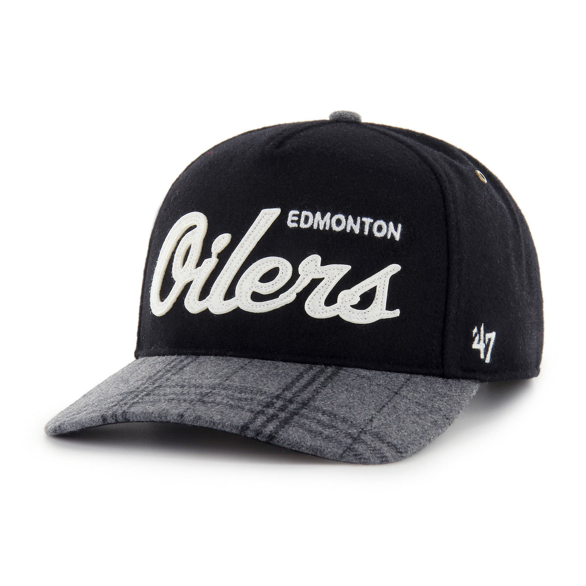 Edmonton Oilers NHL 47 Brand Men Black Windowpane Plaid Hitch Snapback Hat product image 4, provided for visual reference