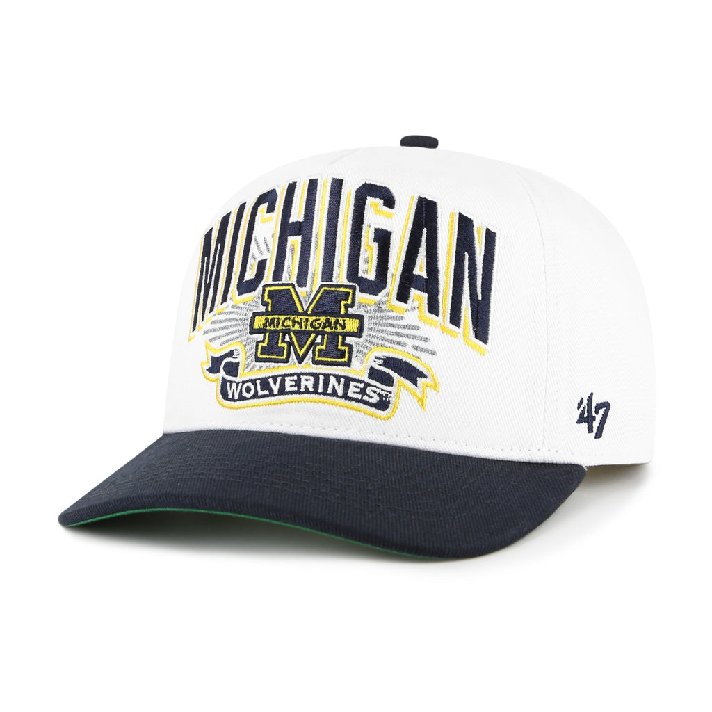 Michigan Wolverines NCAA 47 Brand Men White Prime Play Hitch Snapback Hat product image 1, provided for visual reference and