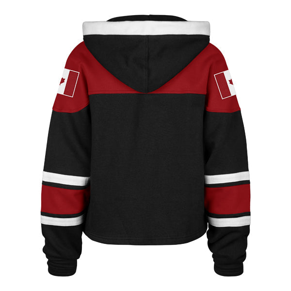 Hockey Canada IIHF 47 Brand Women Red Cropped Superior Lace Up Hoodie product image 2, provided for visual reference and