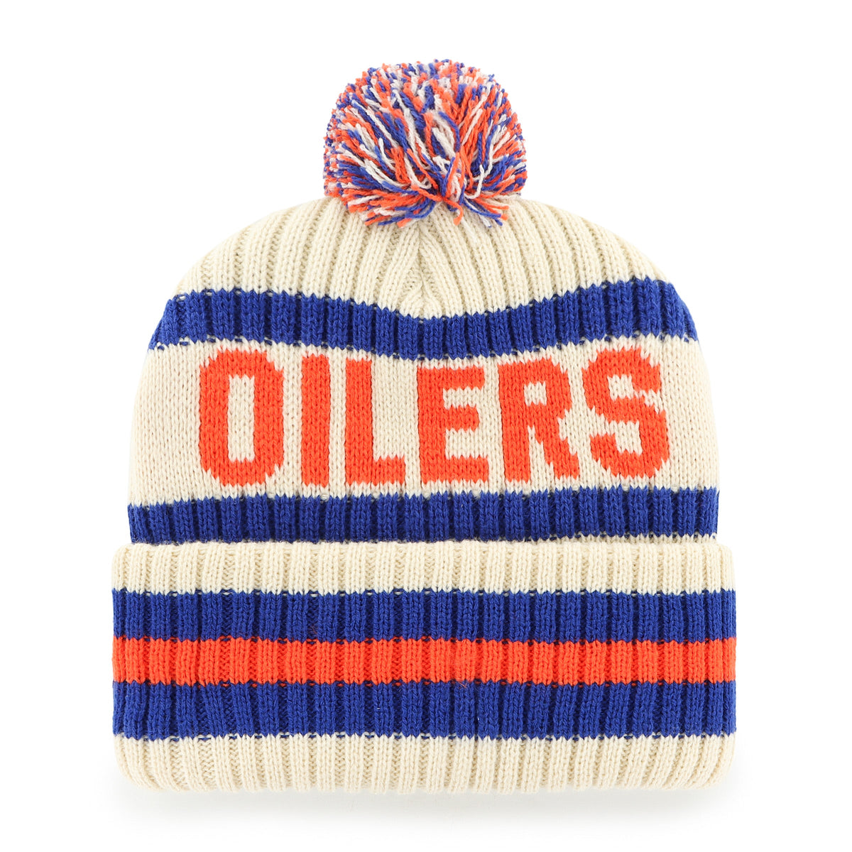 Edmonton Oilers NHL 47 Brand Men Beige/Orange Alternate Bering Cuff Pom Knit product image 2, provided for visual reference
