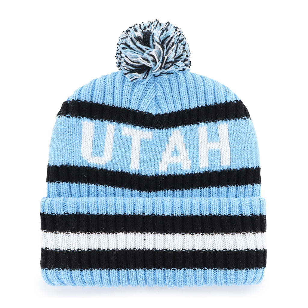 Utah Mammoth NHL 47 Brand Men Mountain Blue Bering Cuff Pom Knit product image 2, provided for visual reference and product