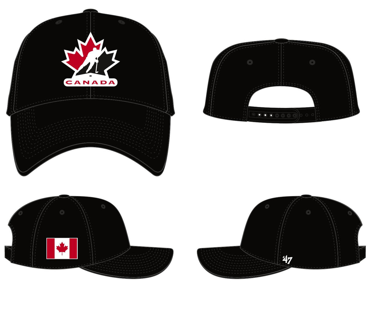 Hockey Canada IIHF 47 Brand Men Black Sure Shot MVP Snapback Hat product image 1, provided for visual reference and product