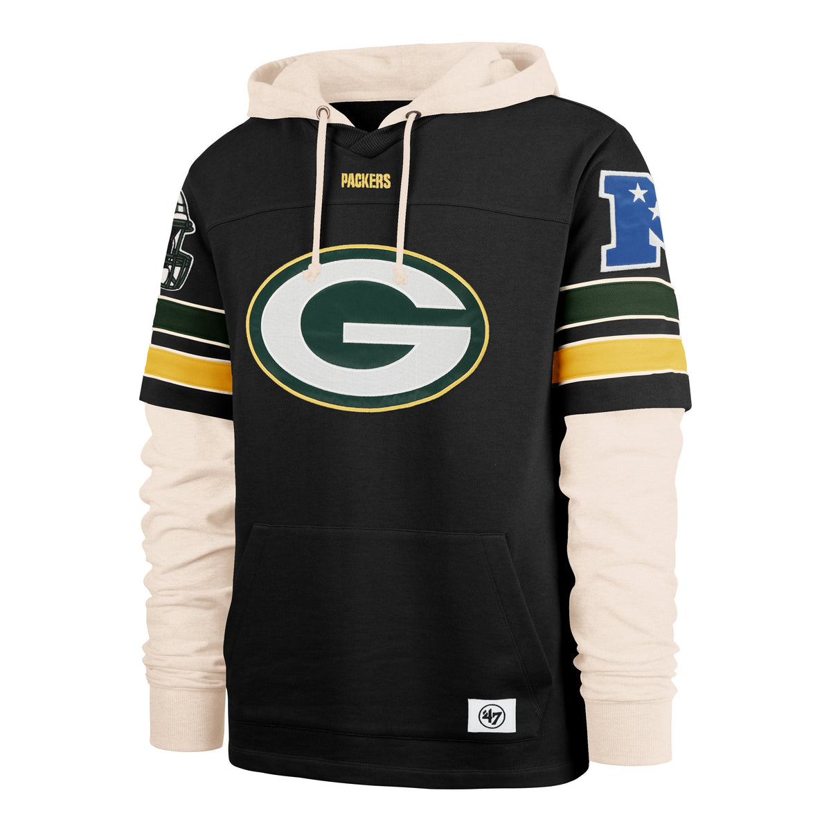Green Bay Packers NFL 47 Brand Men Black Split Zone Cornerback Duo Lacer Hoodie product image 1, provided for visual