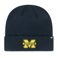 Michigan Wolverines NCAA 47 Brand Men Navy Raised Cuff Knit Hat product image 1, provided for visual reference and product