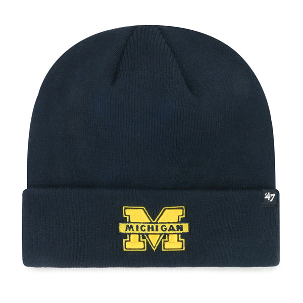 Michigan Wolverines NCAA 47 Brand Men Navy Raised Cuff Knit Hat product image 1, provided for visual reference and product