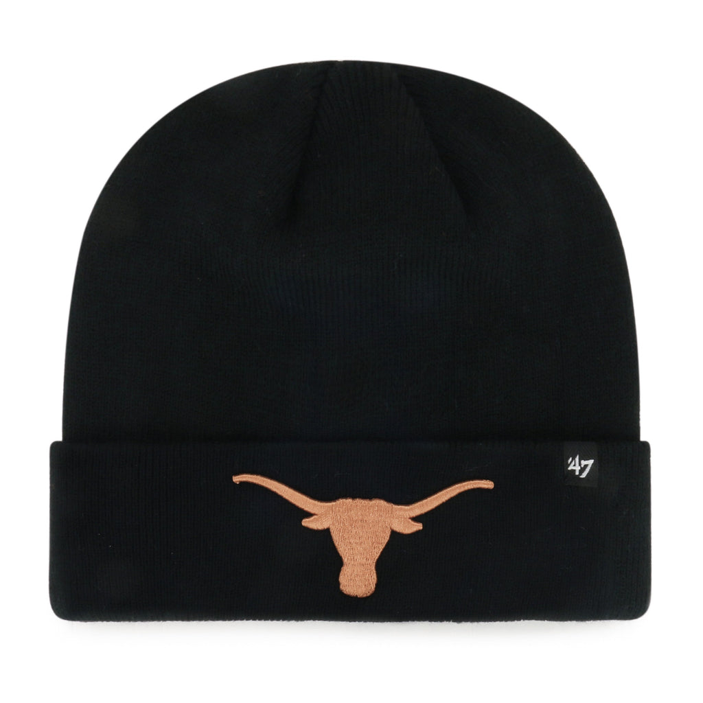 Texas Longhorns NCAA 47 Brand Men Black Raised Cuff Knit Hat product image 1, provided for visual reference and product