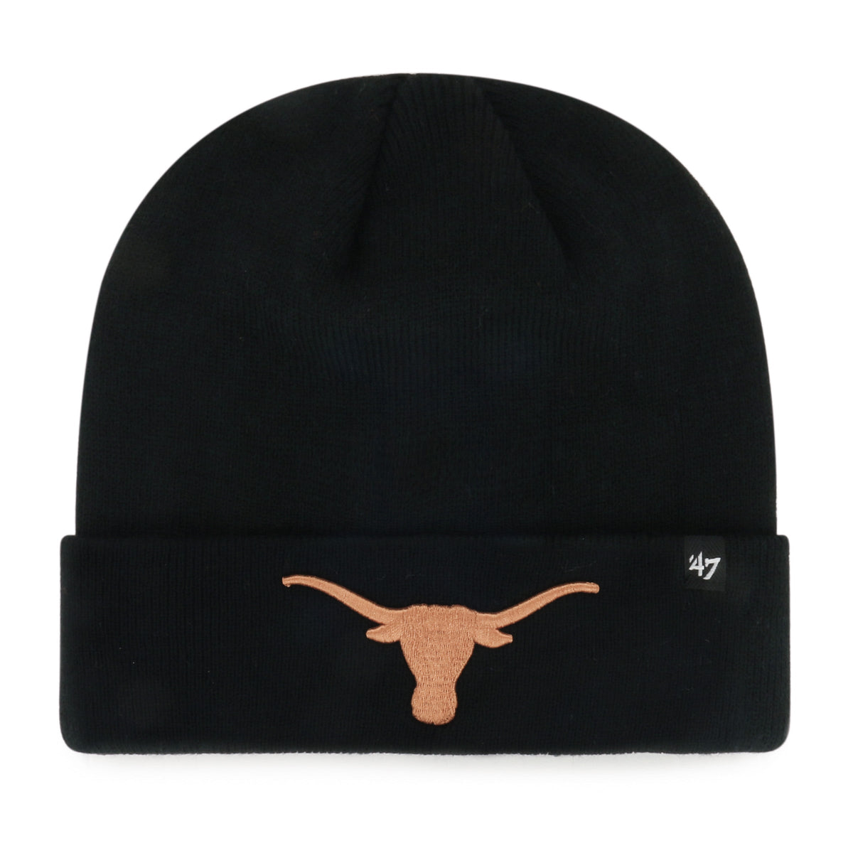 Texas Longhorns NCAA 47 Brand Men Black Raised Cuff Knit Hat product image 1, provided for visual reference and product