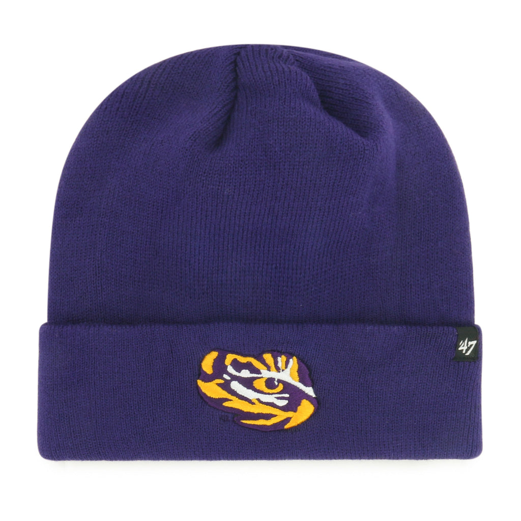 Louisiana State Tigers NCAA 47 Brand Men Purple Raised Cuff Knit Hat product image 1, provided for visual reference and