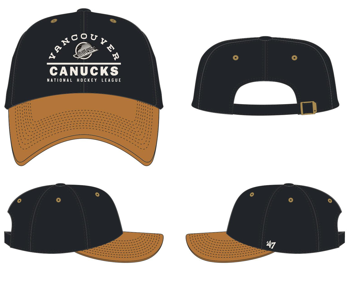 Vancouver Canucks NHL 47 Brand Men Black Windham Suede Clean Up Adjustable Hat product image 1, provided for visual