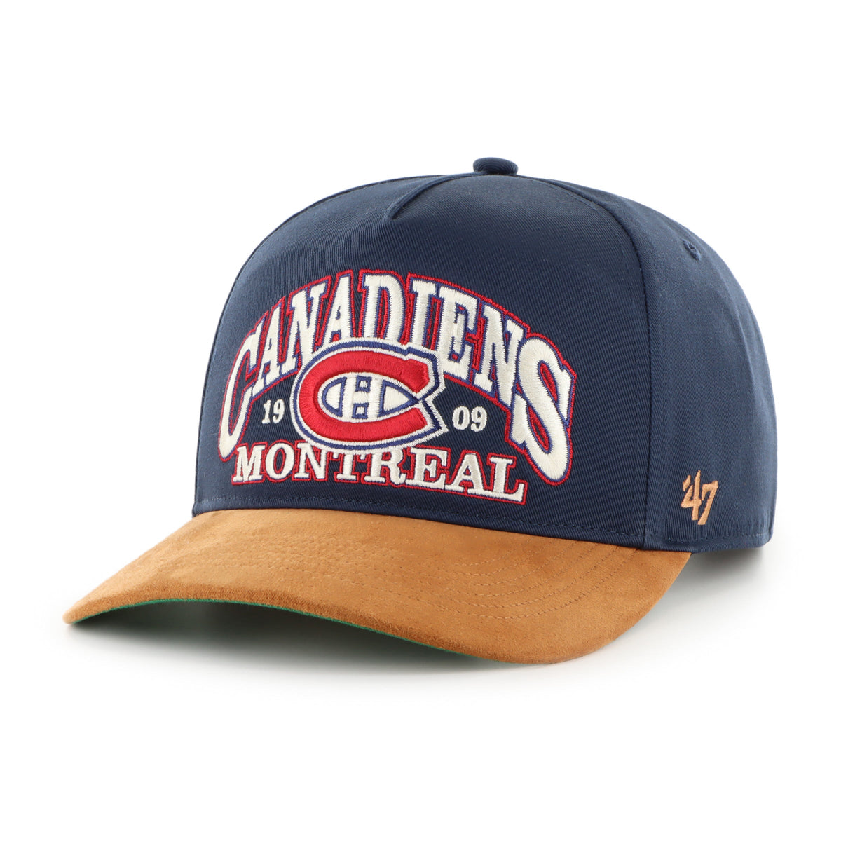 Montreal Canadiens NHL 47 Brand Men Navy Break Wood Suede Hitch Snapback Hat product image 1, provided for visual reference