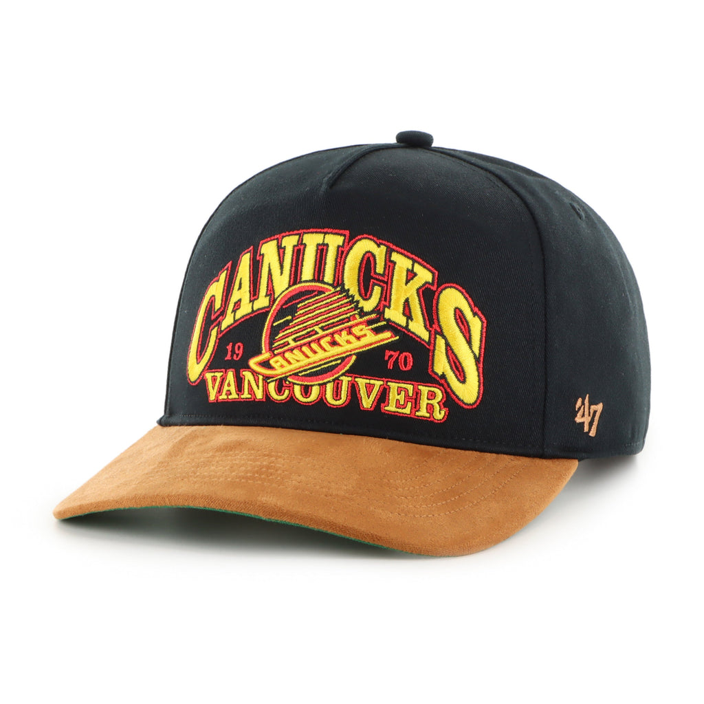 Vancouver Canucks NHL 47 Brand Men Black Break Wood Suede Hitch Snapback Hat product image 2, provided for visual reference