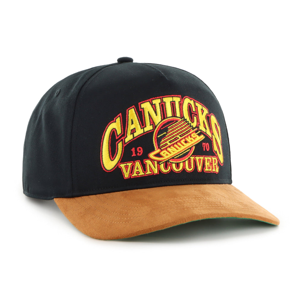 Vancouver Canucks NHL 47 Brand Men Black Break Wood Suede Hitch Snapback Hat product image 1, provided for visual reference